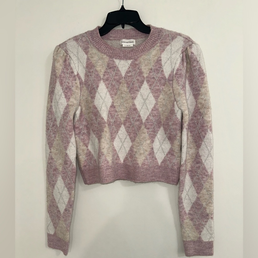 Lovers & Friends CASEY LUREX ARGYLE SWEATER sz S#H2 - Picture 3 of 6